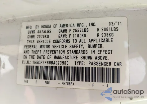 2011 Honda Accord 3.5 Ex-L from USA, damaged, VIN 1HGCP3F89BA023900